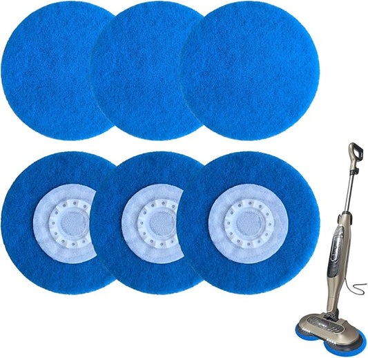 S7000 Replacement Steam Mop Pads for Shark S7001 S8201 S7000AMZ S8001 S7000 S7001TGT S7005 S7020 steam and Scrub mop Frosted Pad with Serrated Locator Ring（6Pack） (Blue)
