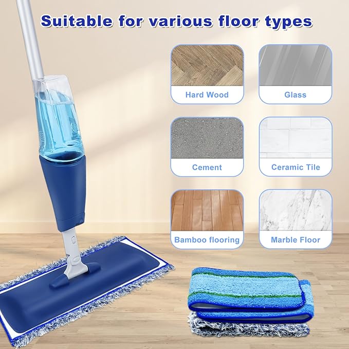 6 Pack Microfiber Cleaning Replacement Pad for Bona Mop,Washable Reusable Microfiber Cleaning Mop Pad for Hardwood Floor,Wet Dry Use,2 Deep Cleaning Pad+2 Microfiber Cleaning Pad+2 Dusting Mop Pad