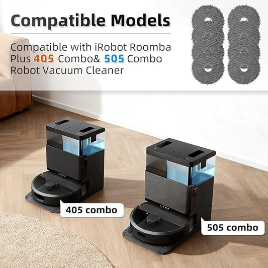 8 Pack Mop Pads for iRobot Roomba Plus 405 Combo/505 Combo Robot Vacuum Cleaner, Spin Cleaning Pads Replacement Parts Accessories Set
