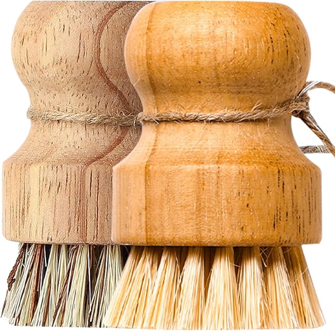 Multi-Function Dish Scrub Brush Wok Cleaning Brush 2pcs with Short Handles Natural Sisal Coconut Fiber Bristles Portable Kitchen Cleaning Accessories for Household Cookware