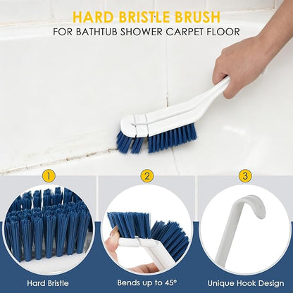 3 Pack Scrub Brush Set - Detachable Stiff Bristle Grout Cleaner Brush, Cleaning Scrubbers with Squeegee for Shower Glass, Heavy Duty Scrub Brushes for Cleaning Bathroom, Bathtub, Gaps, Tile, Floor