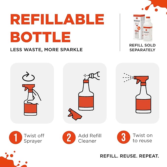 WHOOSH! Screen Shine Pro 16.9 fl oz Refillable Screen Cleaner for TV, OLED, and Monitors – Streak-Free Spray with Microfiber Cloth – Safe for Flat Screen, LCD, Smart Displays – Non-Toxic and Odorless