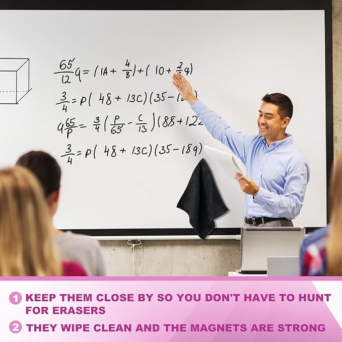 Tudomro 30 Pcs Magnetic Cleaning Cloth Dry Erasers Bulk for White Boards with Most Whiteboards Dry Eraser Reusable Microfiber Cloth Eraser, Home Office, 10'' x 10'' (Black, Blue)