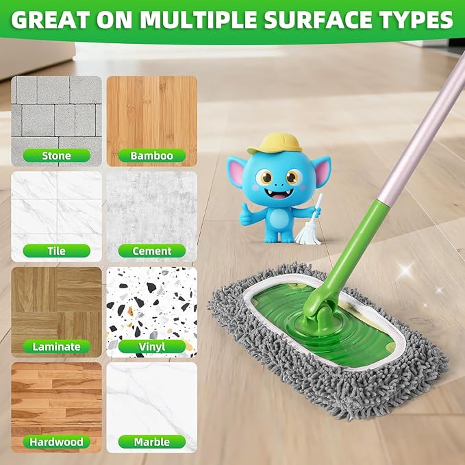 6 Pack Reusable Mop Pads Compatible with Swiffer Sweeper Mop, Wet and Dry Chenille Sweeping Cloths, Washable Pads Refill, Microfiber Pads for Multi-Surface/Hardwood Floor Cleaning (Gray, White)