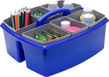 Storex Large Classroom Craft Caddy with Cups, 13 x 11 x 6.575 Inches, Blue, Case of 2 (00985A02C)