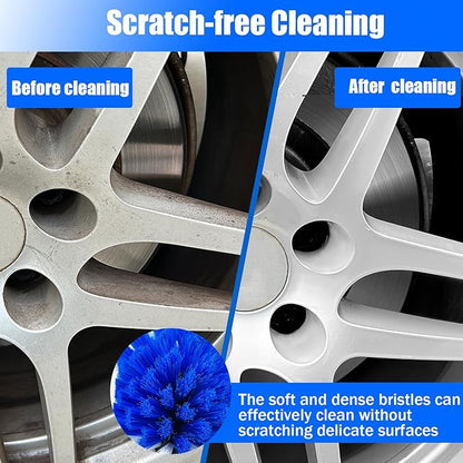 Wheel Brush Kit,Soft Drill Wheel Cleaner Brush, No Scratches Highly Dense Car Cleaning Brush Set for Wheels, Tire, Rims, Engines, Exhaust(Blue + White 3 Pk)