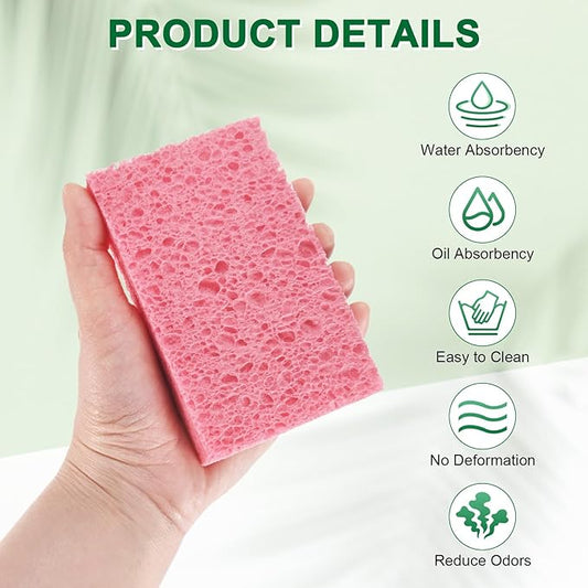 6-Pack Kitchen Sponges, Condense Eco Cellulose Non-Scratch Scrub Heavy Sponge for Kitchen/Household/Bathroom, Clean Tough Messes Dish Scrubber [Pink]