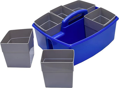 Storex Large Classroom Caddy with Cups, 13 x 11 x 6.575 Inches, Blue, Case of 2 (00985U02C)