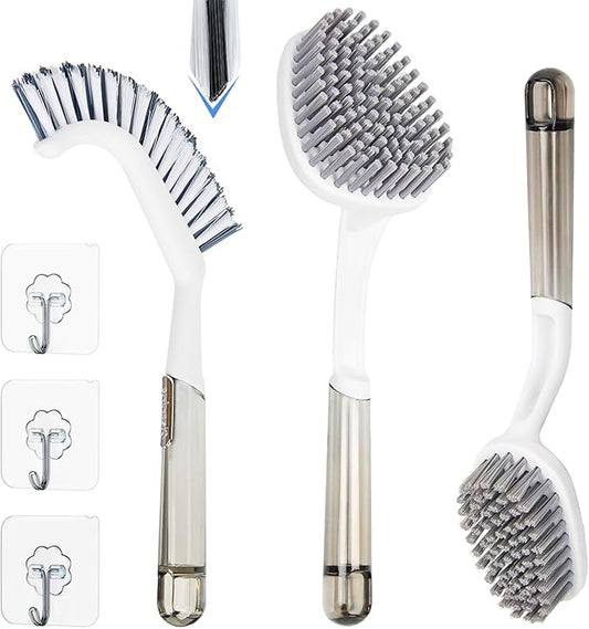 3 Pack Scrub Brush Set – Heavy-Duty Scrub Brushes for Cleaning with Handle, Cleaning Brush with Stiff Bristles, Shower Scrubber for Bathroom, Bathtub, Kitchen, Tile, Floor, Grout, Sink & Carpet