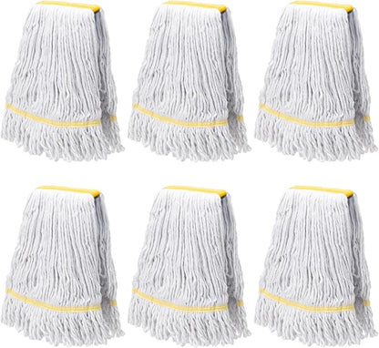 KeFanta 6 Pack Heavy Duty Commercial Mop Head Replacement,Wet Industrial Cotton Looped End String Mops Refill for Floor Cleaning,Yellow