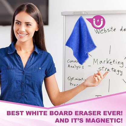 Tudomro 30 Pcs Magnetic Cleaning Cloth Dry Erasers Bulk for White Boards with Most Whiteboards Dry Eraser Reusable Microfiber Cloth Eraser, Home Office, 10'' x 10''(Black, Gray,Blue)