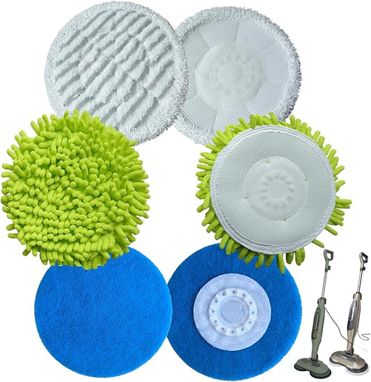 S7000 Replacement Steam Mop Pads for Shark S7001 S8201 S7000AMZ S8001 S7000 S7001TGT S7005 S7020 steam and Scrub mop Frosted Pad with Serrated Locator Ring（6Pack） (2green2gray2blue)