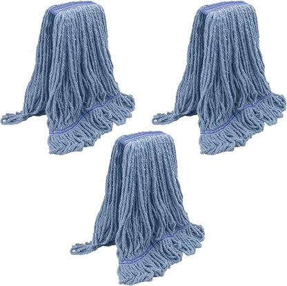 KeFanta 3 Pack Heavy Duty Commercial Mop Head Replacement,Wet Industrial Cotton Looped End String Mops Refill for Floor Cleaning,Blue