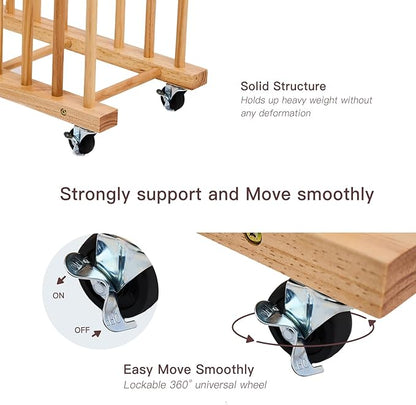 Art Storage Rack with Caster Wheels, Art Drying Rack, Wooden Canvas Storage, Painting Rack, Canvas Organizer Drying Rack for Studios, Artworks, Gallery Art Rack for Display of Canvas, Prints, Panels