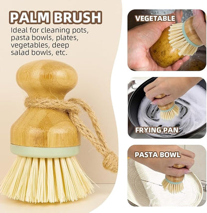 5 Pack Kitchen Dish Brush Set with 2 Dish Brush, Palm Scrub Brush and 2 Straw Brush for Kitchen Dishes Bottle Cup Pot Pans and Straws