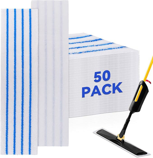 Replacement Disposable Microfiber Pad Fit for Rubbermaid Quick Connect Mop System - 50 Pack Wet & Dry Commercial Cleaning Refills with Scrubbing/Scouring Stripes Fit for Any Flat System 17 and 18 Inch