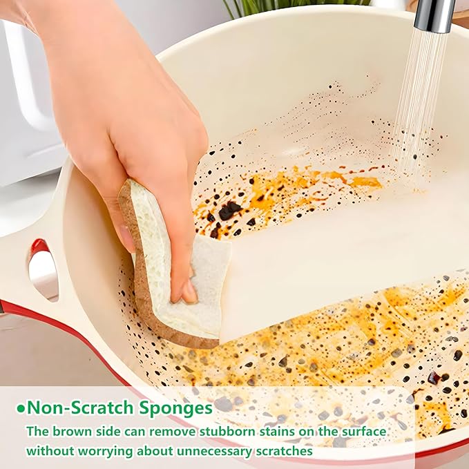 Natural Kitchen Sponges, 12 Pack Non-Scratch Scrubber, Biodegradable Compostable Sisal Cellulose Dish Scrub Sponges, Household Cleaning Sponges for Dishes