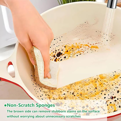 Natural Kitchen Sponges, 12 Pack Non-Scratch Scrubber, Biodegradable Compostable Sisal Cellulose Dish Scrub Sponges, Household Cleaning Sponges for Dishes