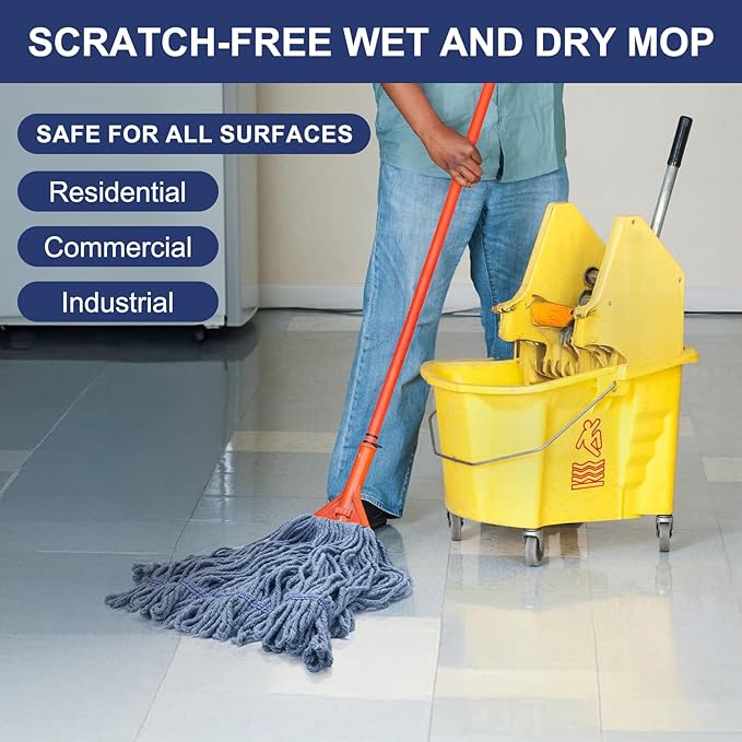 KeFanta 3 Pack Heavy Duty Commercial Mop Head Replacement,Wet Industrial Cotton Looped End String Mops Refill for Floor Cleaning,Blue