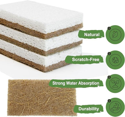 CELOX 6 Pack Coconut Fiber Biodegradable Sponges, Non Scratch Kitchen Cleaning Sponge, Eco-Friendly Dual-Sided Sponge for Dishwashing