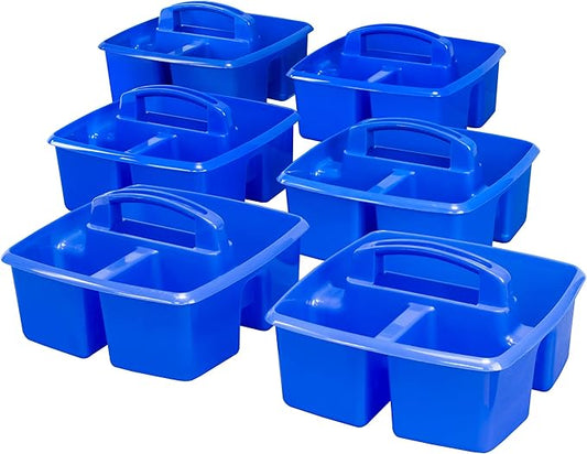 Storex 3-Compartment Small Caddy – Multipurpose Classroom Organizer with Handle, Azure, 6-Pack (00947A06C)