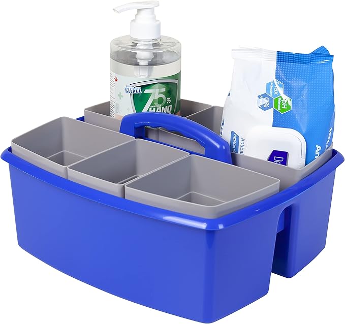 Storex Large Classroom Craft Caddy with Cups, 13 x 11 x 6.575 Inches, Blue, Case of 2 (00985A02C)