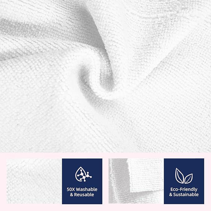 & PLUSH Microfiber Cleaning Cloth Roll - 100 Pack, Tear Away Microfiber Towels, 12" x 12", Reusable, Washable, Streak Free, Ultra Absorbent Dish Rags for Car, Home, Garage or Shop (White)