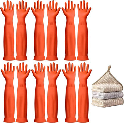 6-Pair 17.8-Inch Elbow - Length Reusable Rubber Waterproof Household Cleaning and Kitchen Dishwashing Gloves