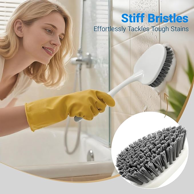 2 Pack Heavy Duty Scrub Brush Set with Hard Bristle, Cleaning Brush Designed for Bathroom, Shower, Bathtub, Tub, Carpet, Floor, Grout, Tile