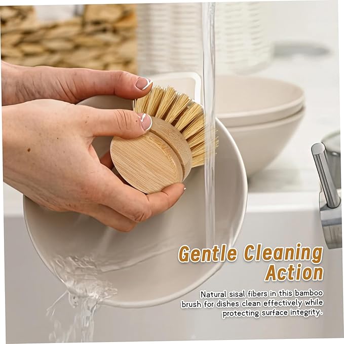 Gcroet 4PCS Bamboo Dish Brush Set Replaceable Heads Natural Wood Dish Brush with Sisal Fibers Eco-Friendly Kitchen Scrub..