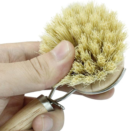 8Pcs Wooden Dish Brush Set, 8Pcs Bamboo Scrub Brush Replacement Heads and 1 Handle for Kitchen Pots and Pans Cleaning Supplies(Sisal)