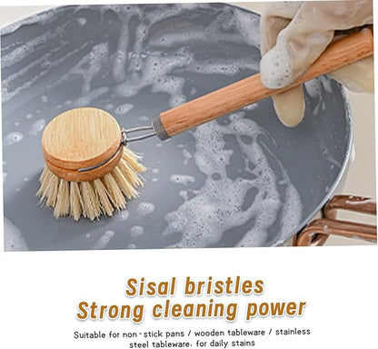 Gcroet 4PCS Bamboo Dish Brush Set Replaceable Heads Natural Wood Dish Brush with Sisal Fibers Eco-Friendly Kitchen Scrub..