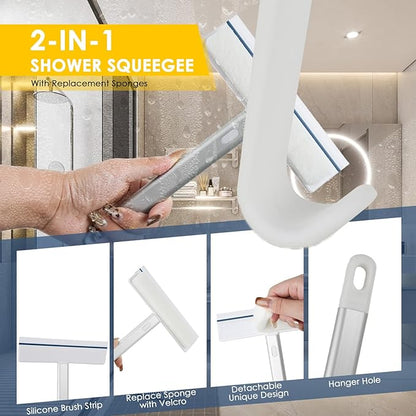 3 Pack Scrub Brush Set - Detachable Stiff Bristle Grout Cleaner Brush, Cleaning Scrubbers with Squeegee for Shower Glass, Heavy Duty Scrub Brushes for Cleaning Bathroom, Bathtub, Gaps, Tile, Floor