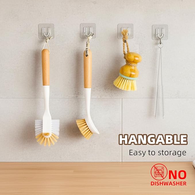 5 Pack Kitchen Dish Brush Set with 2 Dish Brush, Palm Scrub Brush and 2 Straw Brush for Kitchen Dishes Bottle Cup Pot Pans and Straws