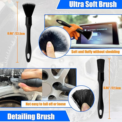 Wheel Brush Kit,Soft Drill Wheel Cleaner Brush, No Scratches Highly Dense Car Cleaning Brush Set for Wheels, Tire, Rims, Engines, Exhaust(Blue + White 3 Pk)