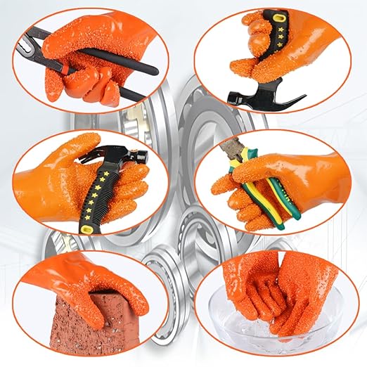 3 Pairs Heavy Duty Sewer Gloves | PVC Coated Abrasion Resistant Work Gloves for Drain Cleaning & Plumbing | Oil & Chemical Resistant, Non-Slip Grip