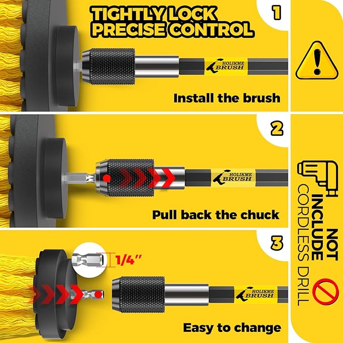 Holikme 40 Piece Drill Brush Attachment Set Scrub Pads Scouring Pads Power Scrubber Brush with Extend Long Attachment All Purpose Clean for Car Detailing，Grout, Tiles, Bathroom, Kitchen