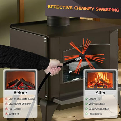 46 Feet Chimney Sweep Kit, Chimney Cleaning Kit with 14 Flexible Black Chimney Rods, Chimney Brush, Rotary Chimney Cleaning System Driven by Drill for Sweeping Fireplace