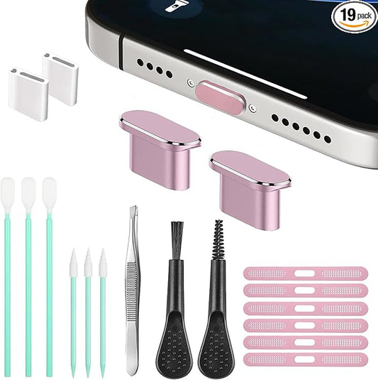 Mobile Phone Speaker Metal Dust Mesh for iPhone 17, Type C Charging Port Dust Plug, USB C Cleaning Brush Cleaning Tool Set for iPhone 15 16 Series(USB-C Pink)