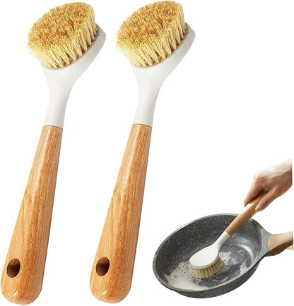 Nylon Dish Brush Set, 2Pcs Wooden Handle Scrub Brushes for Pots and Pans Cleaning