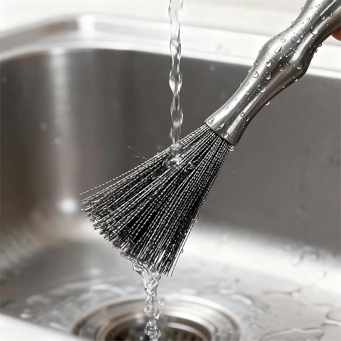 4-Piece Stainless Steel Deep Cleaning Brush Set with Steel Wool Scrubbers, Rust-Resistant Kitchen Brush for Pots, Pans, Plates, and Bowls, Durable One-Piece Handle, Dishwasher Safe