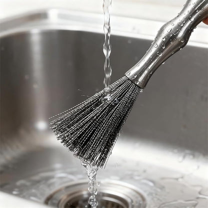 4-Piece Stainless Steel Deep Cleaning Brush Set with Steel Wool Scrubbers, Rust-Resistant Kitchen Brush for Pots, Pans, Plates, and Bowls, Durable One-Piece Handle, Dishwasher Safe