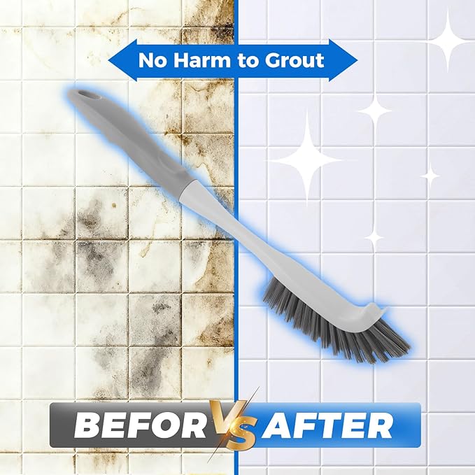 3 Pack Heavy Duty Scrub Brush Set for Household Use, Long Scrub Brush, Handheld Scrub Brush, and Crevice Brush with a Scraper Head for Cleaning Bathroom, Tile, Grout, Tub, Floor, Sink