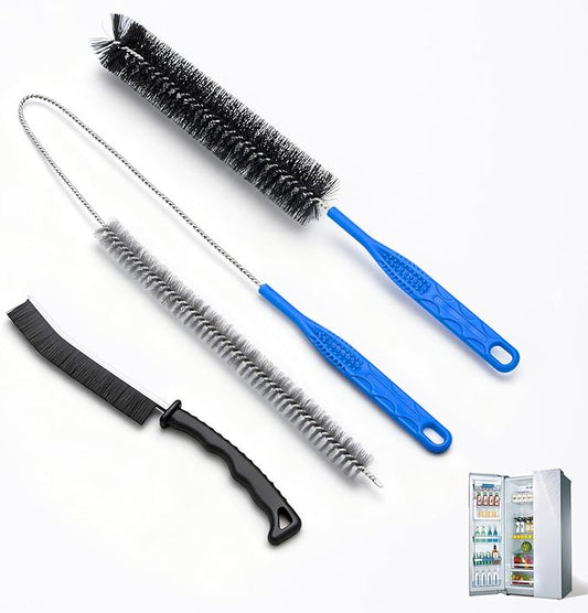 3 PCS Refrigerator Coil Cleaning Brush, Flexible Cleaner Brush Set for Refrigerator Coil, Multi-Use Lint and Dust Remover, with Crevice, Long and Detailing Brushes, Cleaning Tool Set
