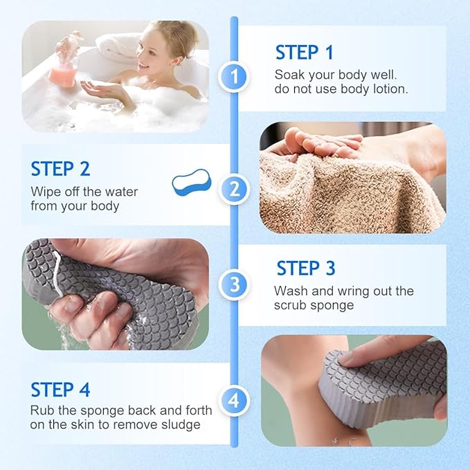 Exfoliating Bath Sponge, 2026 New Super Soft Exfoliating Bath Sponge Set, Exfoliate Body Scrubber Skin Friendly & Reusable for Adults Women and Men (4Pcs)