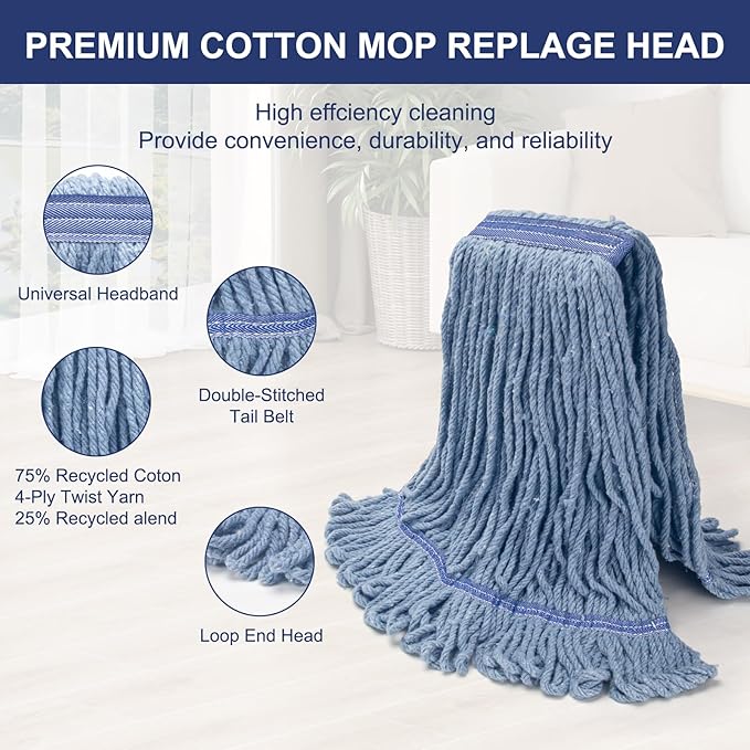 KeFanta 6 Pack Heavy Duty Commercial Mop Head Replacement,Wet Industrial Cotton Looped End String Mops Refill for Floor Cleaning,Blue