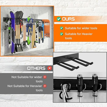 "64 Garage Tool Organizer Wall Mount - Heavy Duty 750lbs Metal Storage Rack, Easy Install Adjustable Hooks for Garden Tools Brooms