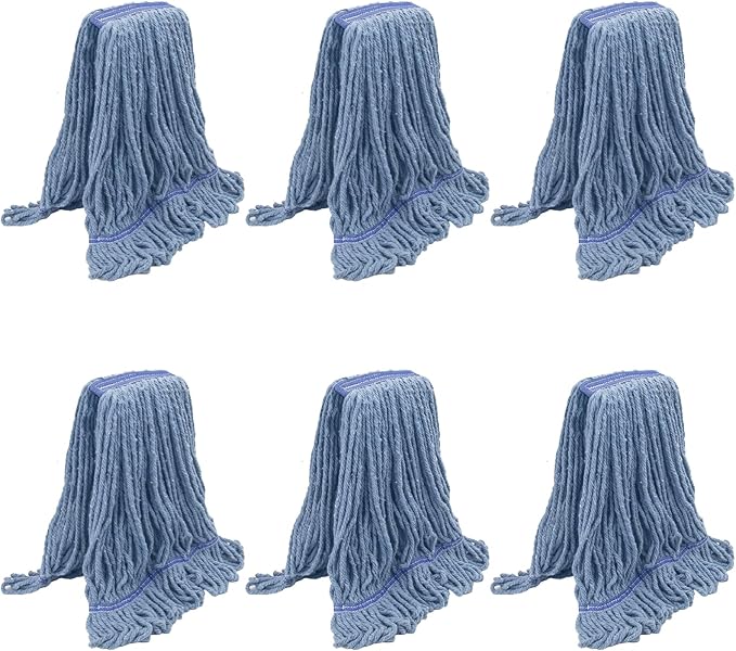 KeFanta 6 Pack Heavy Duty Commercial Mop Head Replacement,Wet Industrial Cotton Looped End String Mops Refill for Floor Cleaning,Blue