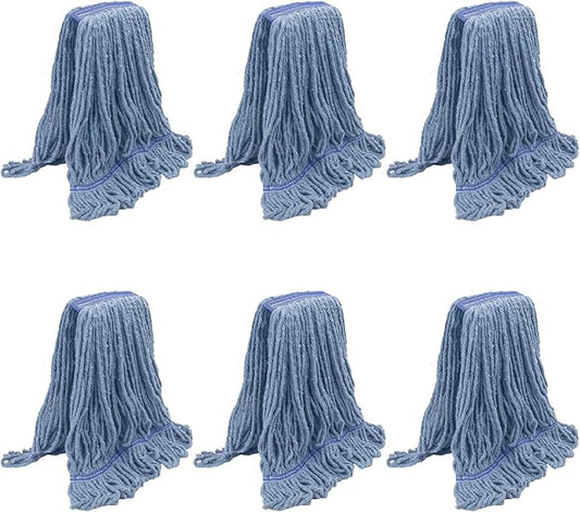 KeFanta 6 Pack Heavy Duty Commercial Mop Head Replacement,Wet Industrial Cotton Looped End String Mops Refill for Floor Cleaning,Blue
