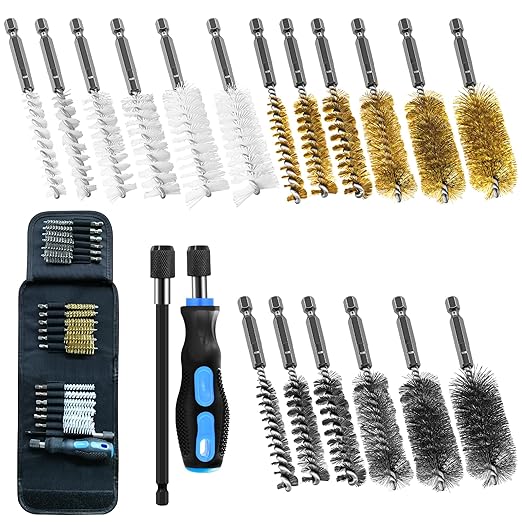 18Pcs Wire Brush Drill Attachments, Nylon, Brass, Stainless Steel Wire Brush Bore Cleaning Brush Set for Power Drill Impact Driver,Abrasive Drill Wire Brush with 1/4" Hex Shank and Tool Bag